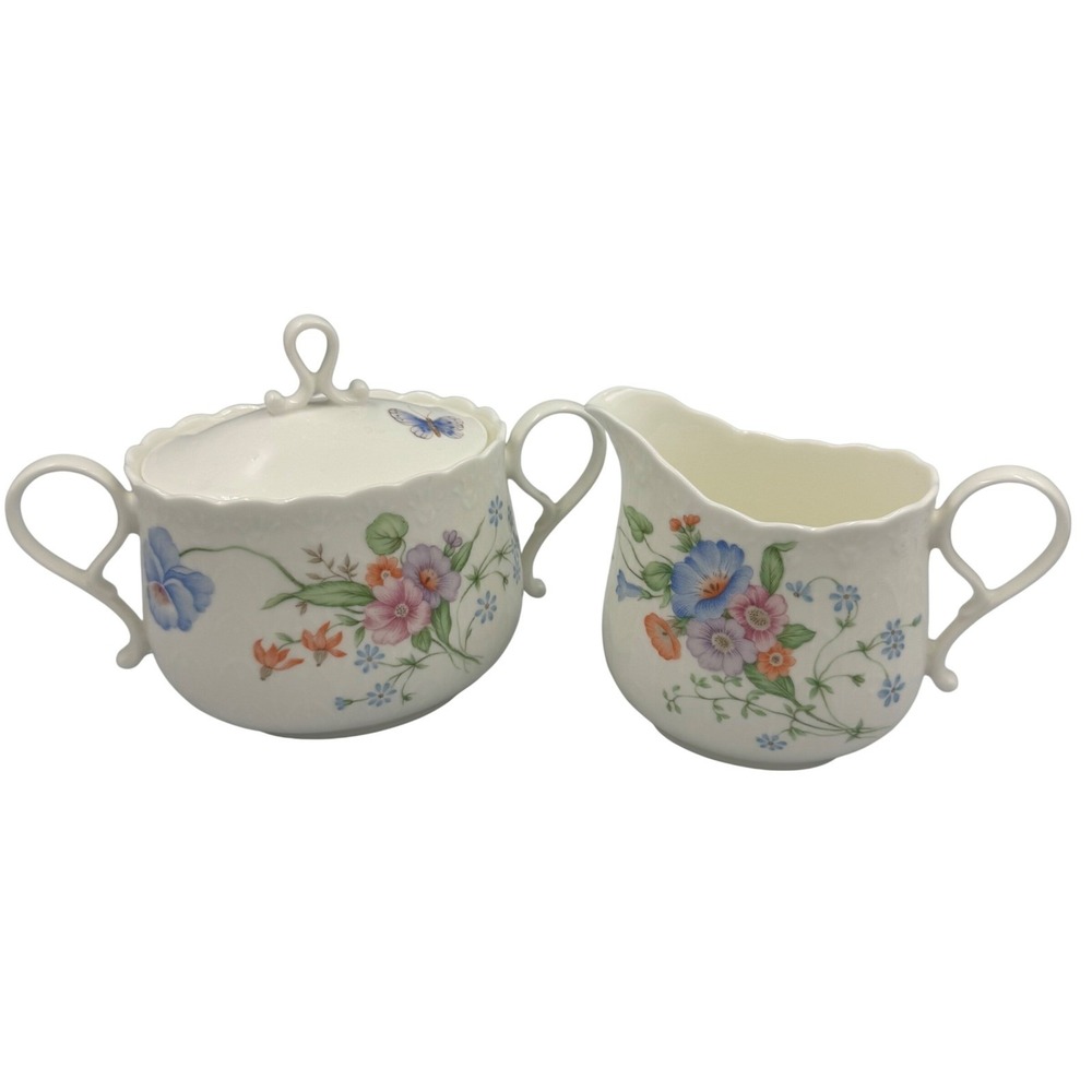Mikasa Bone China Something Blue Sugar Bowl Creamer Set‎ Floral Butterfly A7051